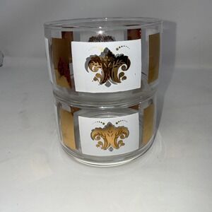 Set 2 Vintage MCM LIBBEY Bar Ware Nuts Candy Peanuts Snack Bowls Gold & White
